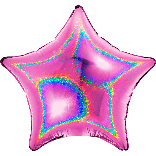 Fuchsia Glitter Holographic Star Balloon - 4" Foil