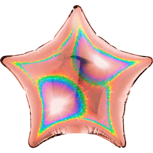 Rose Gold Glitter Holographic Star Balloon - 4" Foil