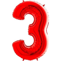 Red Number 3 Balloon - 40" Foil