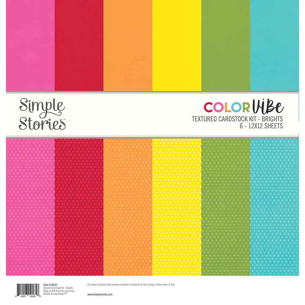 Simple Stories Color Vibe Textured Cardstock Brights - (12"x12")