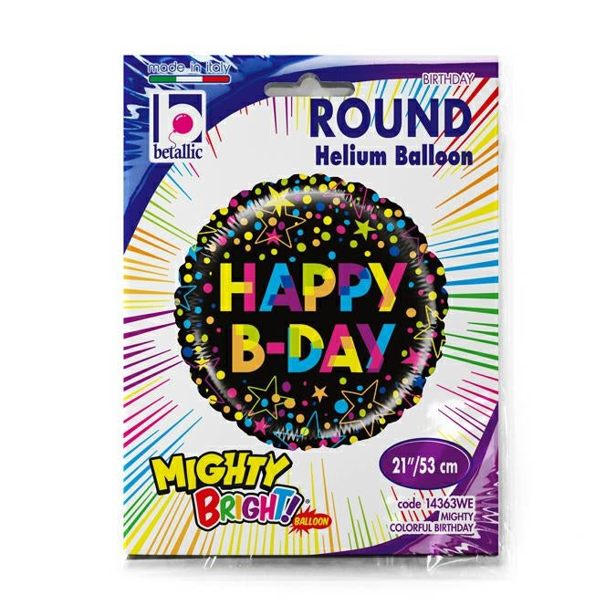 Happy Birthday Mighty COLOURFUL Balloon - 21"/53cm Foil - Packaged