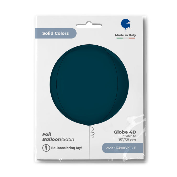 Satin Petrol Blue 4D Globe - 15" Foil