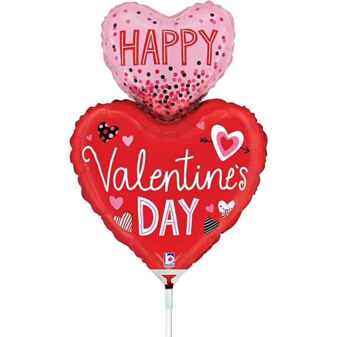 Happy Valentine Double Hearts Mini Balloon – 14" Foil