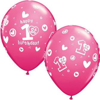 1st Birthday Rose Circle & Hearts Balloons - 11" Latex (25ct)