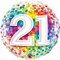 21 Rainbow Confetti Balloon - 18" Foil