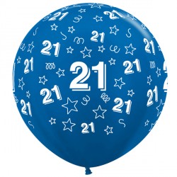 Metallic Pearl Blue Age 21 Stars Balloon - 36" Latex (2ct)