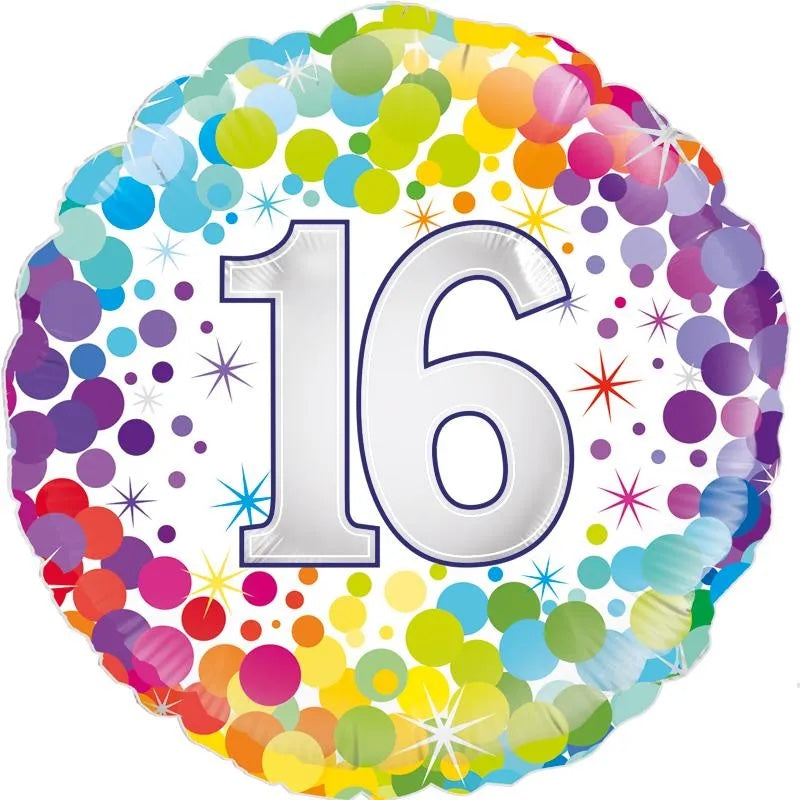 16th Colourful Confetti Birthday Balloon - 18" Foil