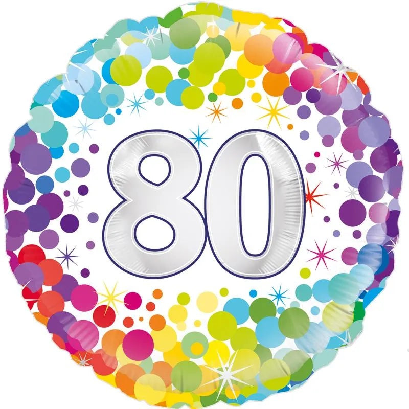 80th Colourful Confetti Birthday Balloon - 18" Foil