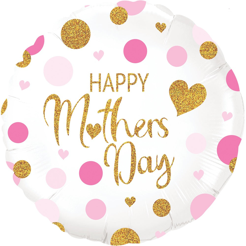 Happy Mother's Day Pink Confetti Round Balloon - 18" Foil