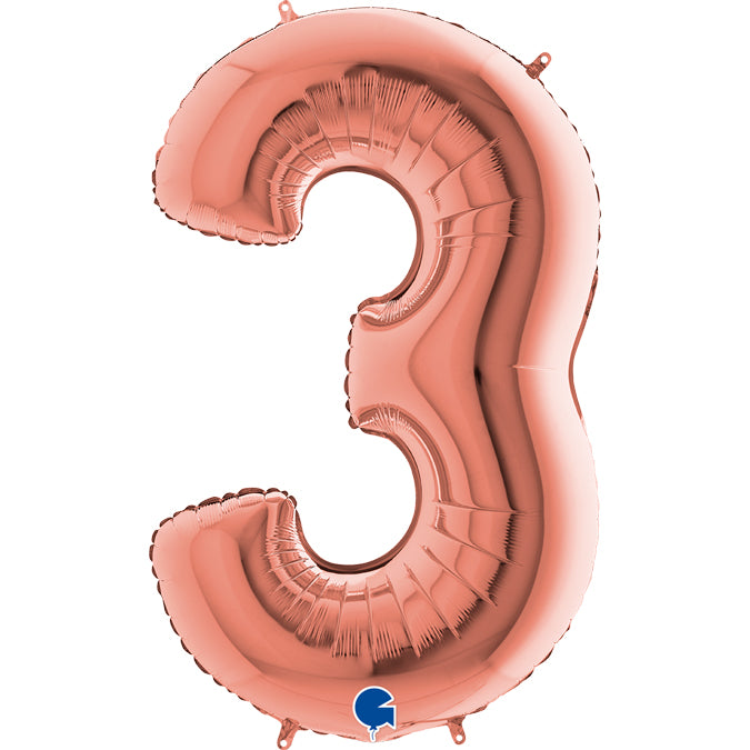 Rose Gold Number 3 Balloon - 40" Foil