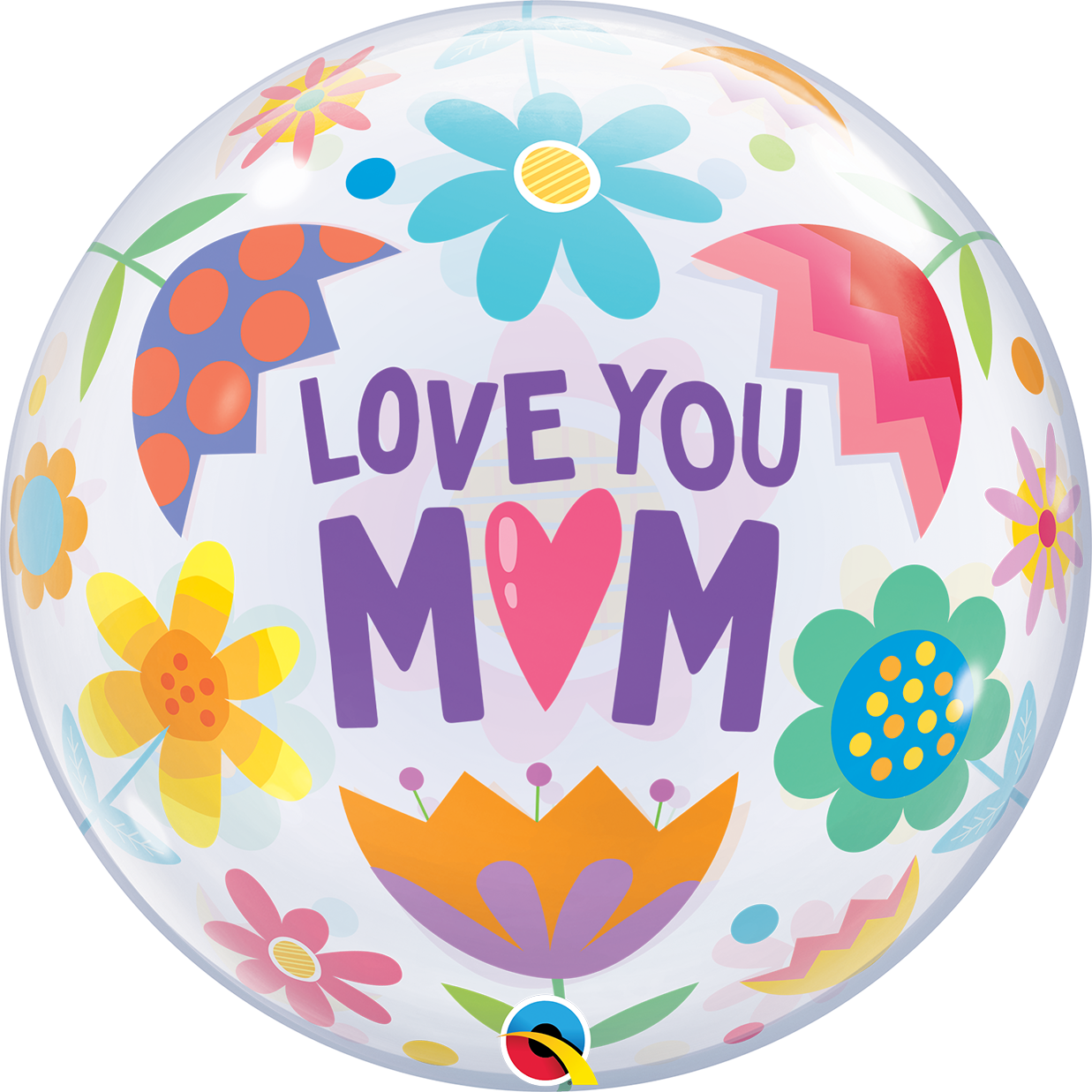 Love You Mom Flowers Balloon - 22" Bubble