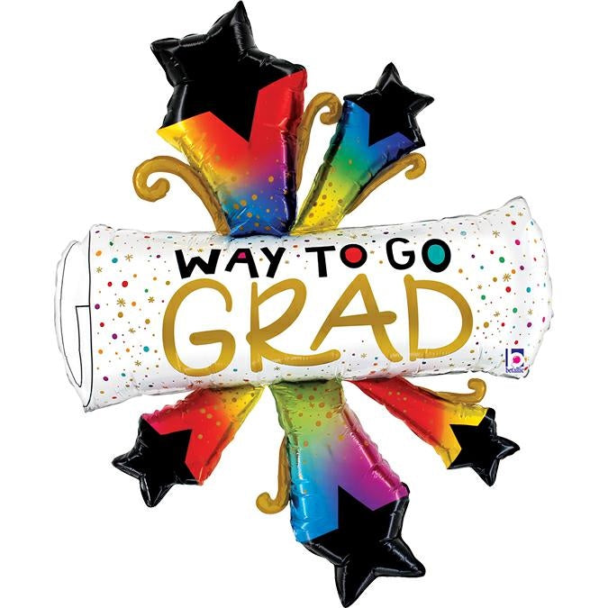 Bursting Stars Grad WAY TO GO Shape Balloon - Foil 47" / 107cm