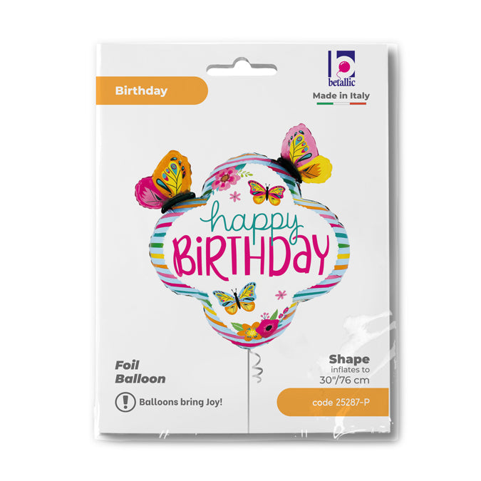 Colourful Birthday Butterfly Frame SuperShape Balloon -30"/74cm Foil