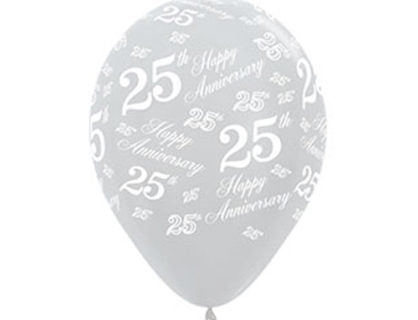 Fashion Solid Silver Happy 25th Anniversary Balloons - 12" Latex (25ct)