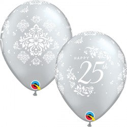 Silver 25th Anniversary Damask Balloons - 11" Latex (25ct)