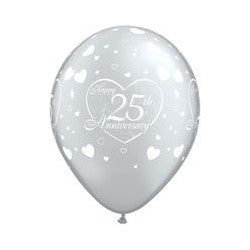 Silver 25th Anniversary Balloons - 11" Latex (6ct)