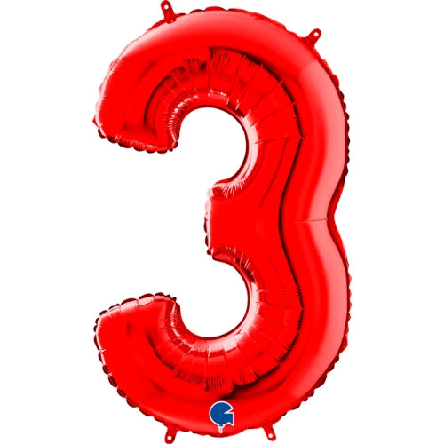 Red Number 3 Balloon - 26" Foil