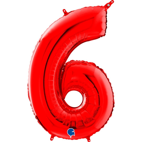 Red Number 6 Balloon - 26" Foil