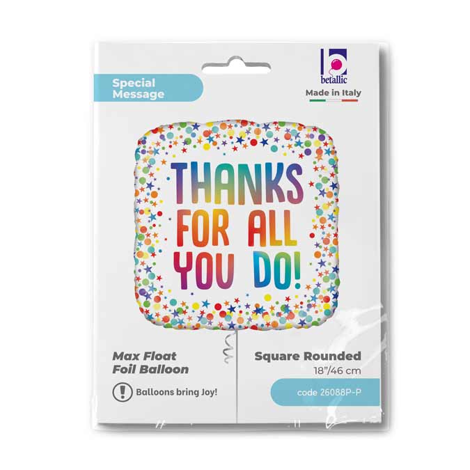 Rainbow Thanks For All You Do Balloon - 18" Foil Packaged