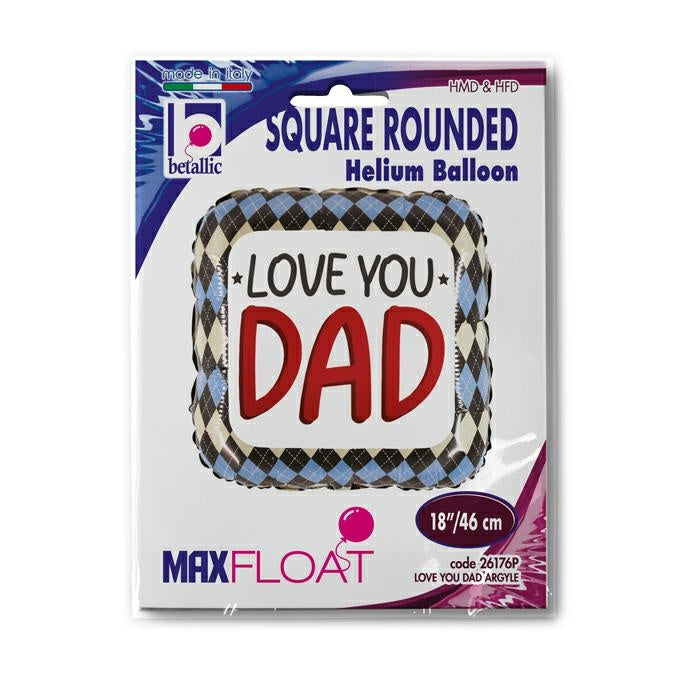 Love You Dad Argyle Square Rounded Balloon - 18" Foil