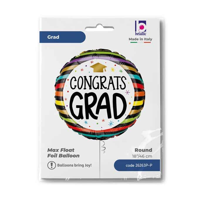 Congrats Grad Colorful Stripes Balloon - Foil 18"/45cm Packaged