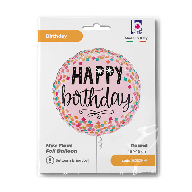 Pink Confetti Birthday Balloon - 18" Foil Packaged