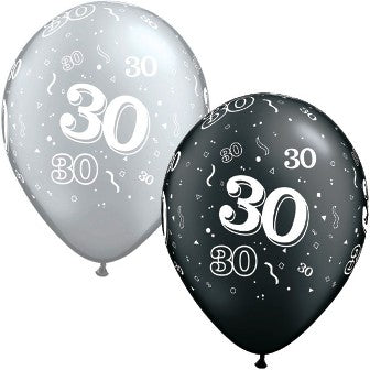 30-A-Round Pearl Onyx Black & Silver Balloons - 11" Latex (25ct)