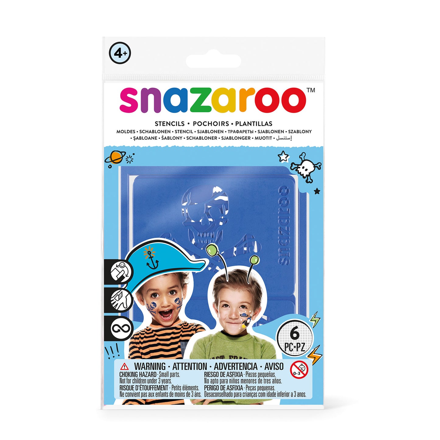 Snazaroo Face Paint Re-use Stencils Boys - 6 PC