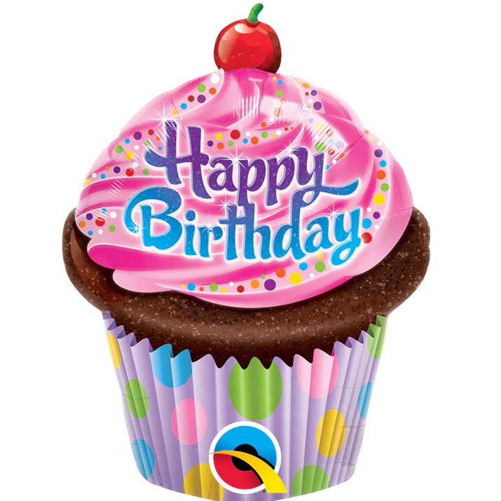 FROSTED CUPCAKE Happy Birthday - 35" Foil Balloon