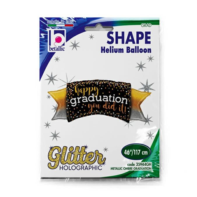 Metallic Ombre Glitter Graduation Balloon - Foil 46"/117cm