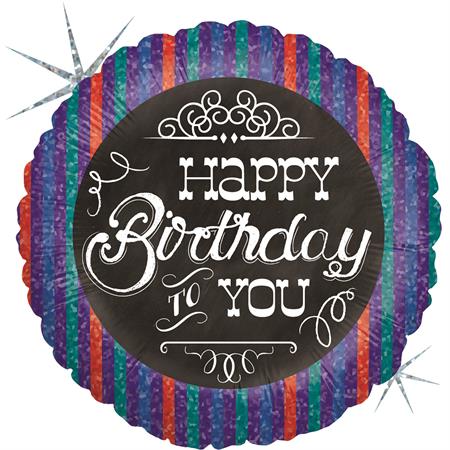 Birthday Chalkboard Holographic Balloon - 18" Foil Unpackaged