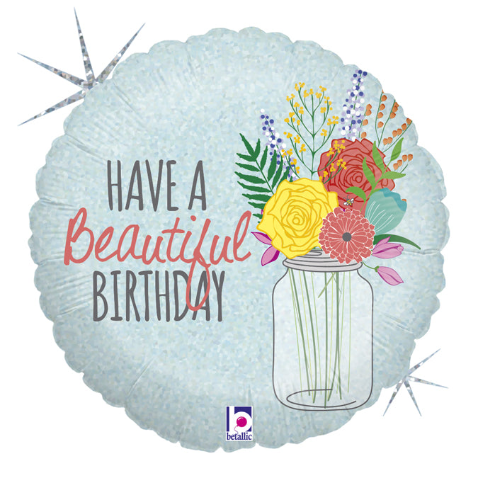 Beautiful Birthday Holographic Balloon - 18" Foil