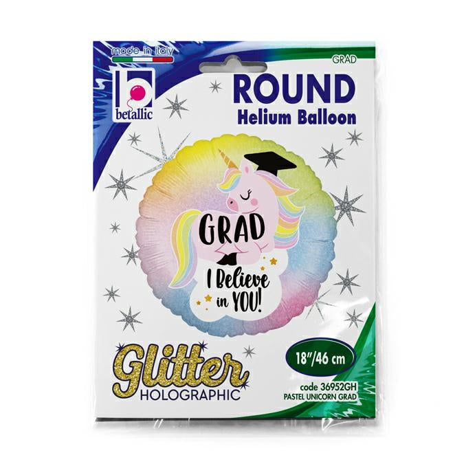 Glitter Pastel Unicorn Grad Balloon - 18" Foil