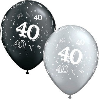 40-A-Round Pearl Onyx Black & Silver Balloons - 11" Latex (25ct)