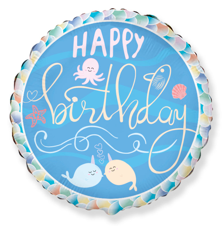 Happy Birthday Narwhal Friends Balloon - 18" Foil