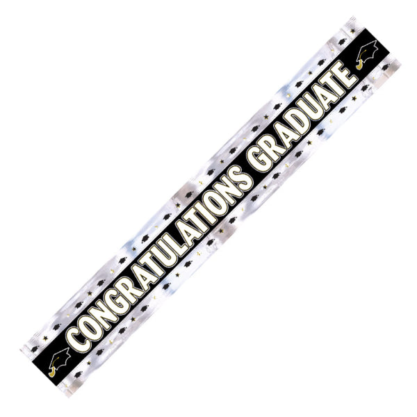 Black, White, Silver, Gold Graduation Foil Banner 2.7m - 6 PC