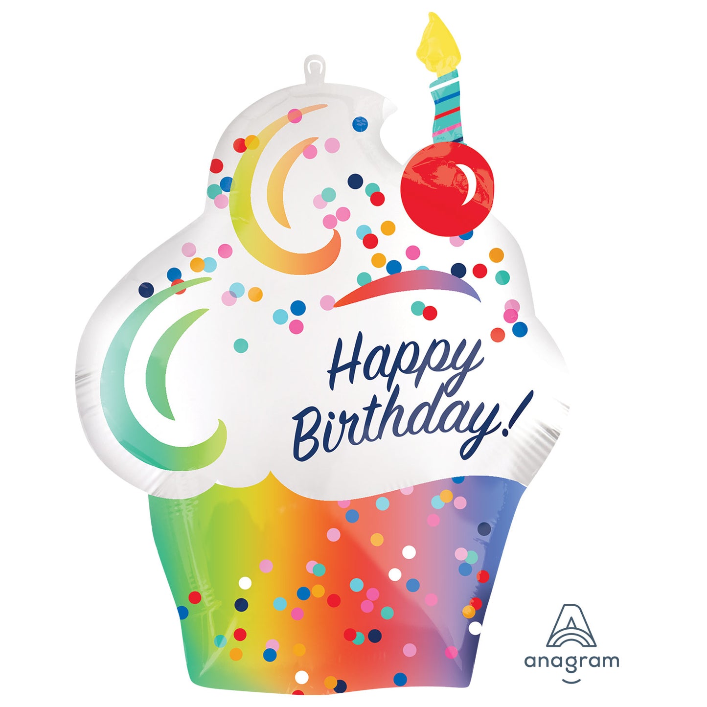 Happy Birthday Rainbow Ombre Cupcake SuperShape - 20"/50cm w x 27"/68cm h Foil
