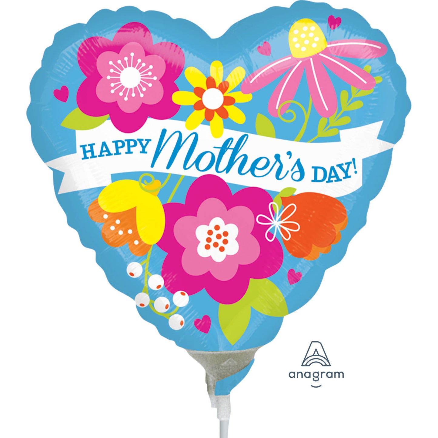 Blue Mother's Day Heart Mini Air-Filled Balloon - Foil 9"