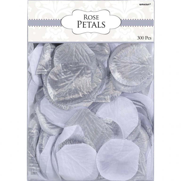 Silver & White Fabric Confetti Petals - 300 pieces