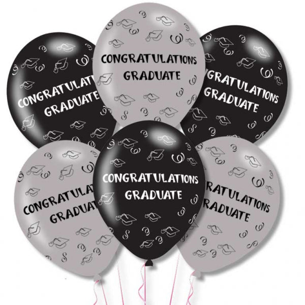 Grey/Black Congrats Graduate Balloons - 11" Latex (6ct)