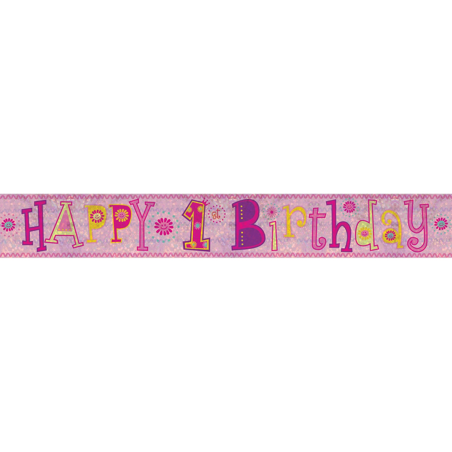 Happy 1st Birthday Girl Holographic Foil Banners 2.7m - 6 PC
