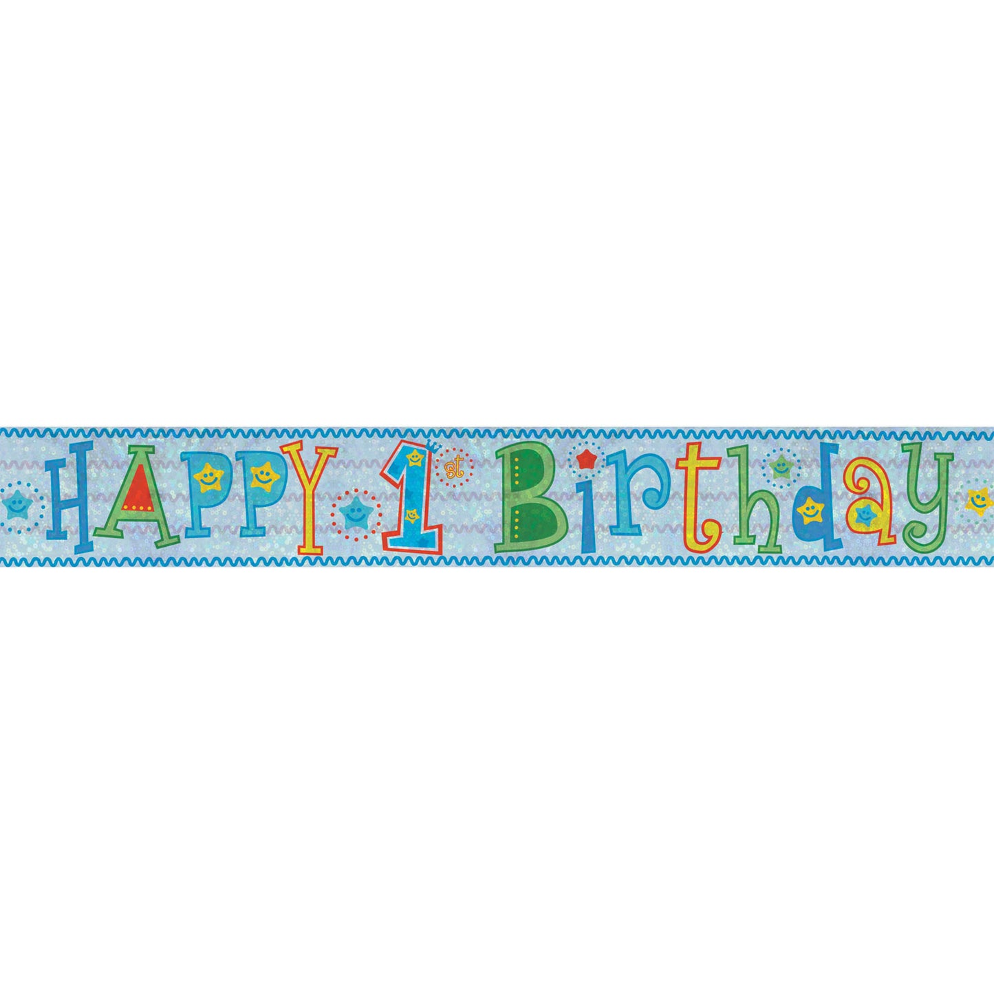 Happy 1st Birthday Boy Holographic Foil Banners 2.7m - 6 PC