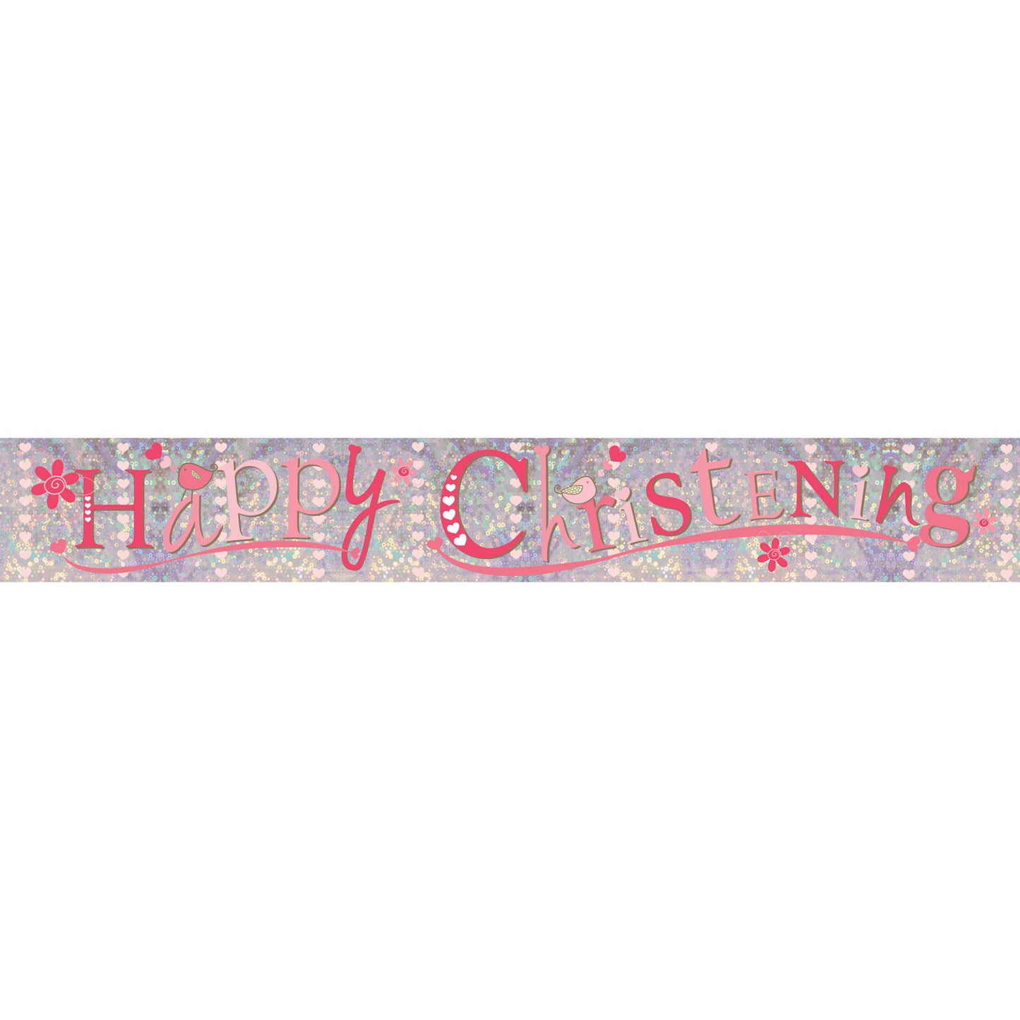 Pink Christening Holographic Foil Banners 2.7m - 6 PC