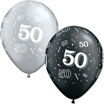 50-A-Round Pearl Onyx Black & Silver Balloons - 11" Latex (25ct)