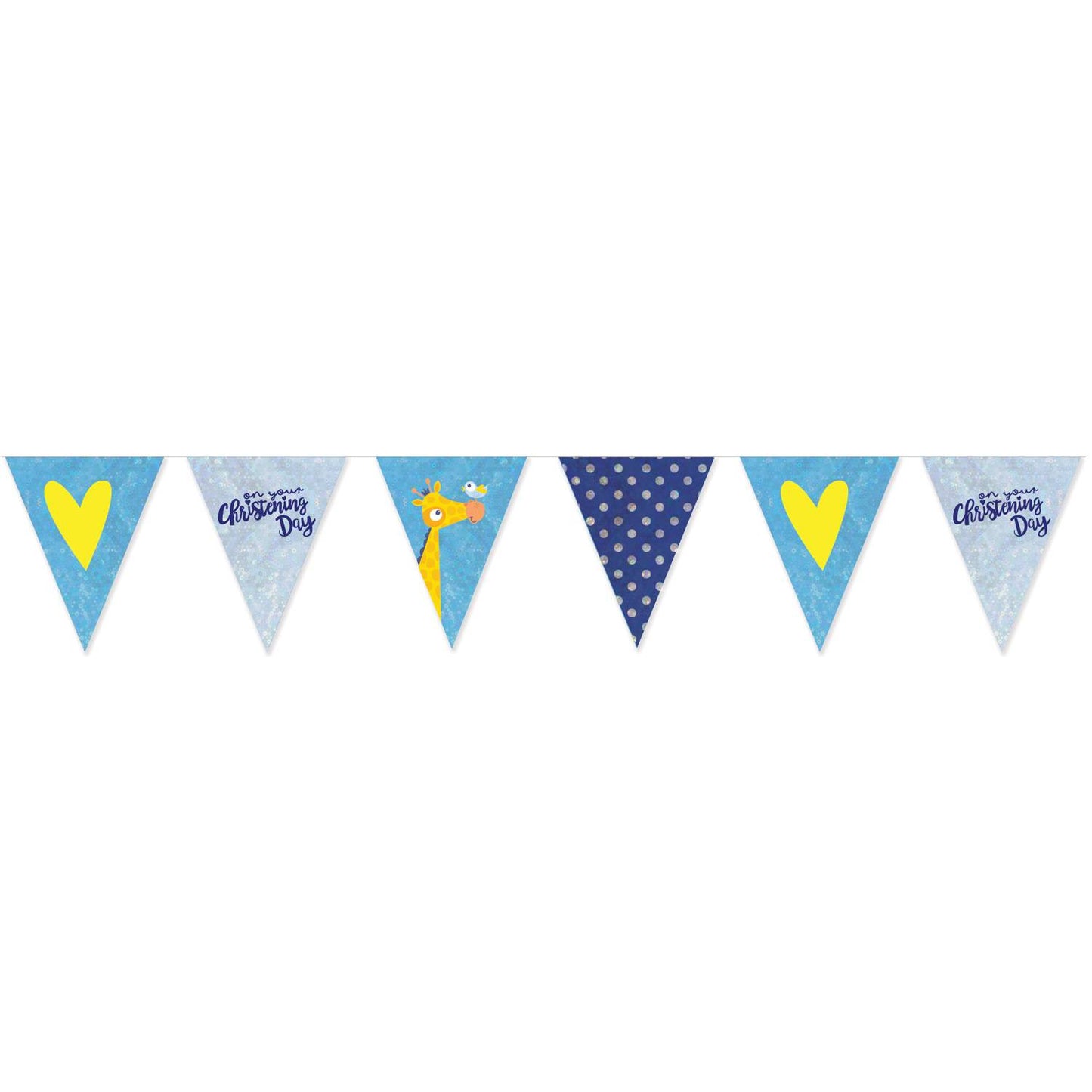 On your Christening Day Blue Foil Pennant Banners 3.96m - (1ct)