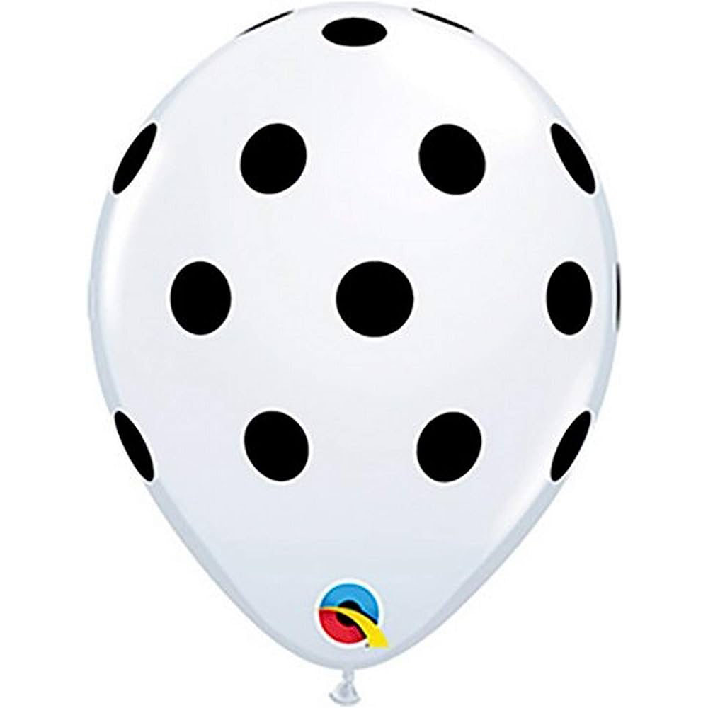White W/ Black Ink Big Polka Dots Balloons - 11" Latex (25ct)