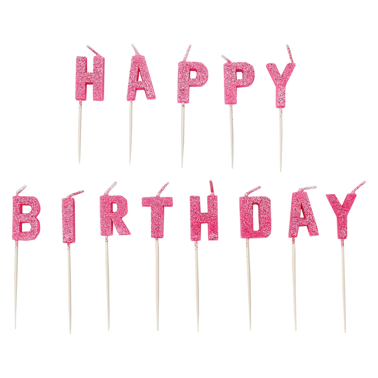 Pink Happy Birthday Pick Glitter Candles - 1 PKG/13