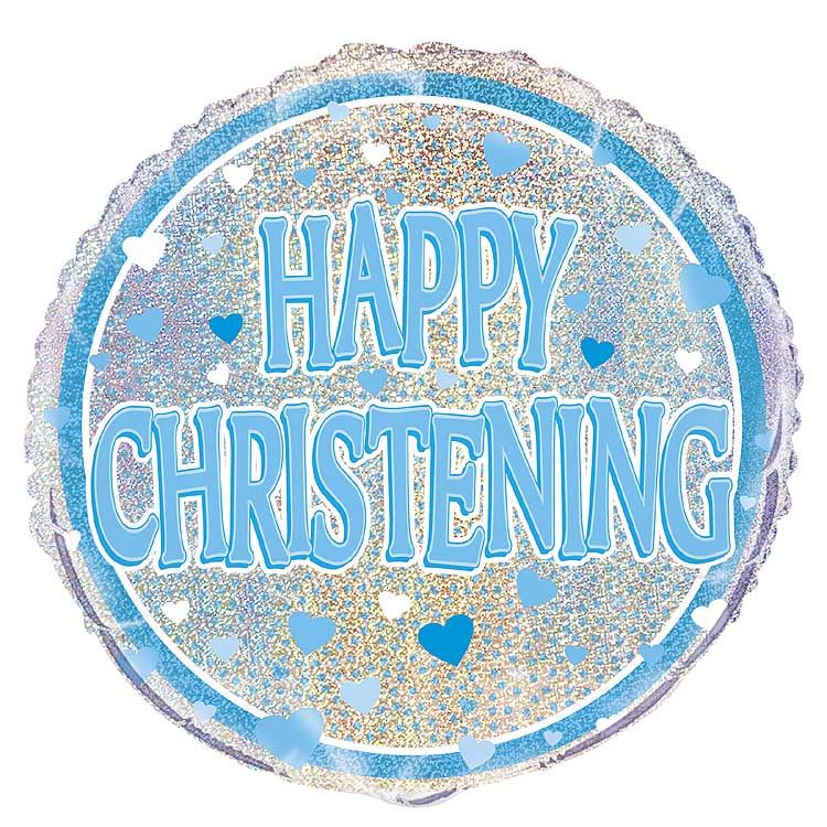 Blue Christening Holographic Round Balloon - 18" Foil