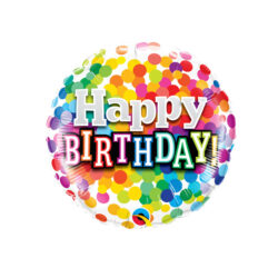 Rainbow Confetti Happy Birthday Mini Shape Air-Filled Balloon – 9″ Foil (Flat)