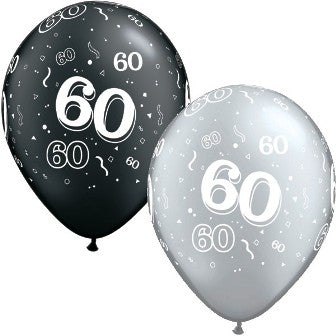 60-A-Round Pearl Onyx Black & Silver Balloons - 11" Latex (25ct)